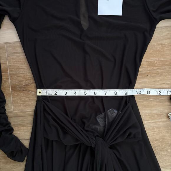 Club L London KOAMI Black Mesh Long-Sleeve Ruched Maxi Dress High Split 4 - Picture 7 of 13